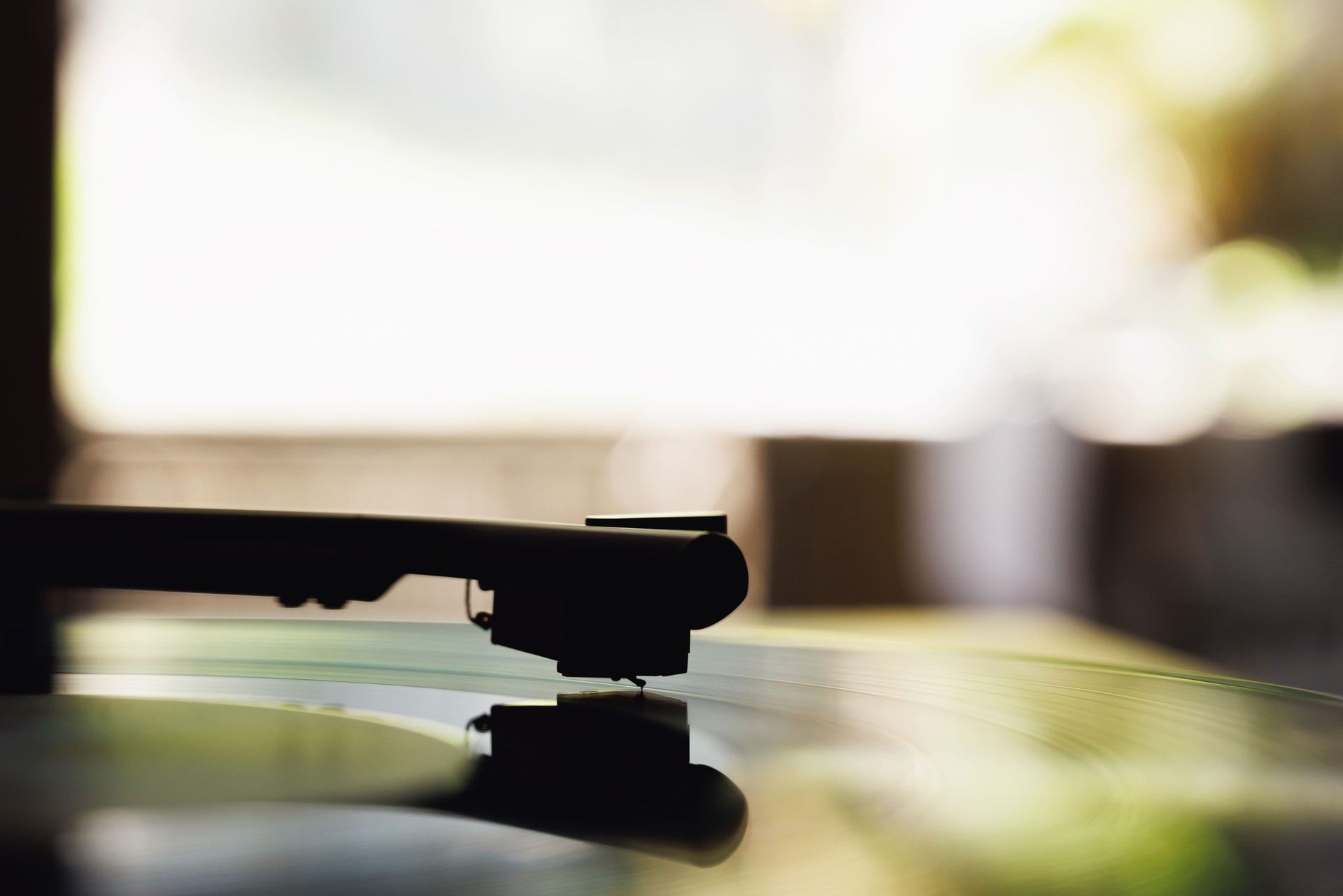 Vinyl record playing on turntable